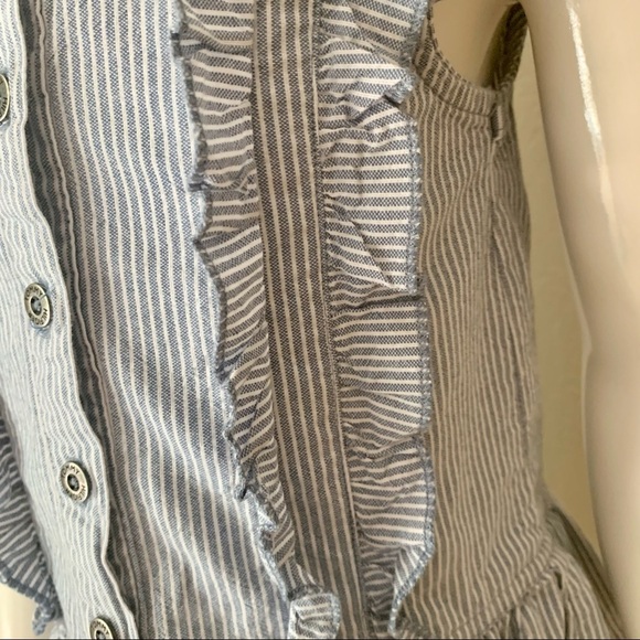 TOMMY HILFIGER Striped Denim Ruffle Dress Sleeveless 100% Cotton Blue & White 5 - Picture 8 of 16